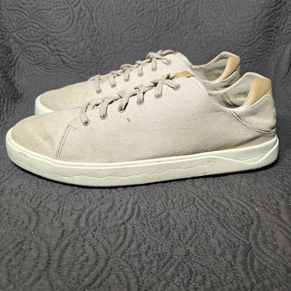 OLUKAI Lae'ahi Li Drop-in Heel  Breathable Waxed Canvas Khaki Sneakers Men's 12